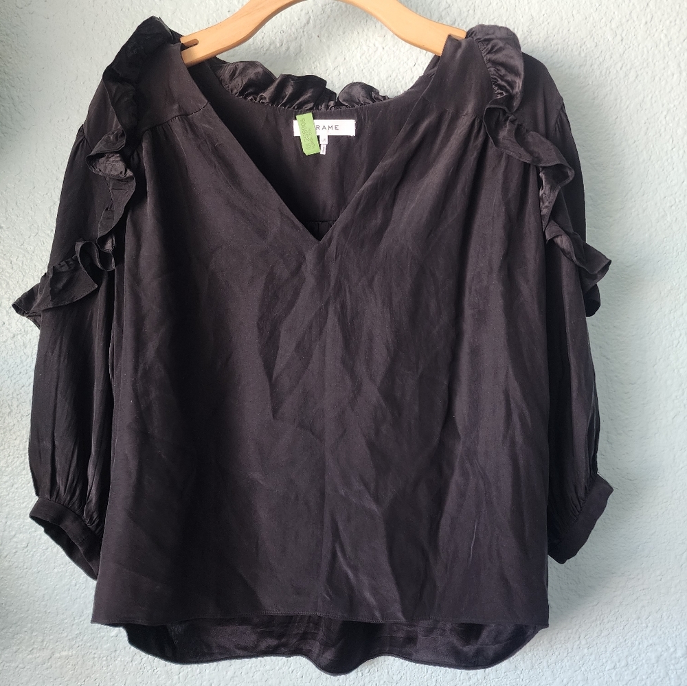 Frame silk ruffled sleeve blouse